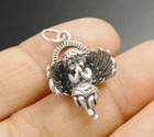 Handmade Sterling Silver Open Wing Cherub Angel Charm Pendant Necklace Lovely