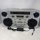 Gpo Brooklyn Retro Portable Boombox Silver Radio Cassette cd bt Player Read 