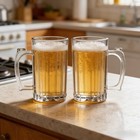 17oz Plastic Beer Mugs With Handle Set Of 2  Reusable Clear Beer Stein Drinking