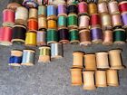 Vintage Mixed Lot Of 59 Old Wood Spools Thread Colors  Corticelli Clarks Silk