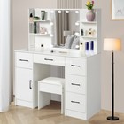 Vanity Makeup Table Set Dressing Desk With 10 Led Lighted Mirror   5 Drawers