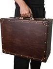 Large Wooden Decorative Storage Trunk Wood Leather Treasure Chest Box Vintage