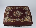 Vintage Floral Needlepoint Footstool Mahogany Carved Wood Vanity Stool 1930 s