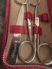 Vintage Red stainless Manicure Set With Red Zip Up Ground Leather Case Germany