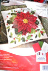 Bucilla Elegant Poinsettia Felt Pillow Kit 86983 Stamped Felt   Sequins Sealed
