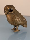 Vintage Mid Century Solid Brass Owl Of Athena Handmade Etched 4 Inch Sculpture A