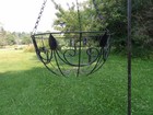 Vtg Black Wrought Iron Hanging Planter Flower Basket 14  Round Scroll Leaf