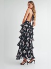 A611  Mable Black Floral Halter Ruffle Maxi Dress