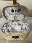 Children s Porcelain Tea Set Blue Floral Pattern In Wicker Picnic Basket