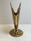 Vintage Solid Brass Art Nouveau Filigree Fan Vase With Pineapple Bow