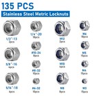 135 Pack A2-70 Stainless Steel Nylon Insert Lock Nuts Metric And Sae Set