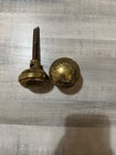 Antique Ornate Brass Door Knob Set W Spindle Backplates Skeleton Keyhole