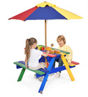 Outdoor 4-seat Kids Picnic Table Bench Set With Removable Umbrella