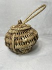 Small Round Wicker Woven Storage Basket W  Lid Tan brown black