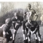1940s Football Team Black White Photo Players Lineup Vintage Snapshot