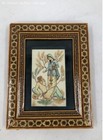 Set Of 3 Persian Miniature Folk Art Bone Paintings Khatam Art Framed Vintage