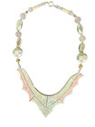 Vtg Lee Sands Inlaid Mother Of Pearl Mosaic Necklace  Abalone  Rose Quartz Stone