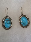 Vintage Han 925 Sterling Silver Turquoise Dangle Earrings Southwestern Border   