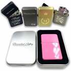 Personalised Engraved Lighter Any Logo Any Text Metal Flip Refillable   Gift Tin