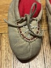 Vintage Native American Indian Childs Leather Moccasins W Bead Work - Worn Used