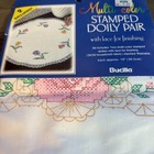 Vtg Bucilla Multicolor Stamped Doily Pair  Finishing Lace Floral 12    No Floss