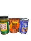 Trader Joe   s Bag traditional Fat Free Refried Beans  Taco Season hatch Val Salsa