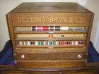 Original Antique Oak Spool Cabinet - Belding Bros   Co- Three Glass Windows