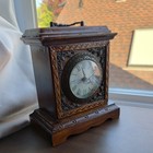 Vintage Decorative Mantel Desk Clock Ornate Scroll Wood Look Roman Numerals