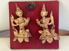 Burmese 2-wooden Nat Golden Statuette On Wood Panel From Temple Display 7  X 7 