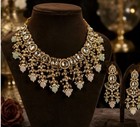 Elegant Kundan Crystal Pearl Necklace Set Gold Tone Gift For Her