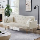 Velvet Futon Sofa Bed 2 Pillows Modern Convertible Futon Couch Adjustable Back