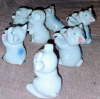 7 Vintage Japan Porcelain Handpainted Happy Miniature Pig Piglet Figurines