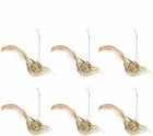 Set Of  6  Mercury Glass Feather Tail Bird Ornaments In Gold