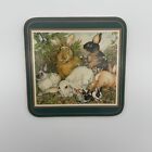 Pimpernel Set Of 6 Rabbit Drink Coasters Woodland Animal Art Green Border 4   