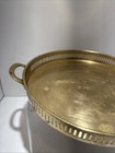Vintage Solid Brass Round Serving Tray 10  Inside 12 5  Handle To Handle Patina 