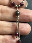 B4988 Sterling Silver Y-lariat Necklace Garnet Bead Stations Drop Pendant 4 9g