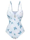 Retro Stage 1970s Butterfly Bow Strap Swimsuit Size  Xl Blue And White New
