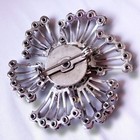 Blue Rhinestone Flower Brooch Silver Tone Large Round Vintage Mid Century Pin