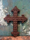 Brown Cast Iron French Country Cross Home Garden Memorial Religious Wall Decor  