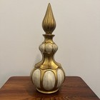 Vintage Gold And Cream Painted Green Glass Corset Style Empoli Genie Bottle