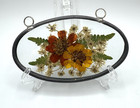 Pressed Dried Flowers Oval   Round Glass Hanging Sun Catchers Set Of 2