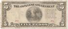 1942 World War Ii Philippine 5 Peso Japanese Occupation Note With Claimant Stamp