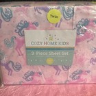 Cozy Home Kids Unicorns And Stars Pink And Purple 3 Piece Girltwin Sheet Bed Set
