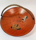 Vintage Lacquer Dish Mid Century Modern Japan Tray With Handel Orange Hand Paint