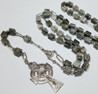 Vintage Irish Green Square Connemara Marble Rosary Heavy Erin Crucifix Ireland