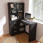 L Shaped Corner Computer Desk W bookshelf Storage Shelves Glass Door Home Office