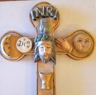 Large 22  Mexico Folk Art Wooden Cross crucifix-inri- Jesus Please Read Descript