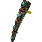 Vintage Chinese Silver 925 Coral Turquoise Filigree Brooch Pin Finger Guard