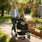 Pet Stroller Foldable Dog Cat Jogger Stroller W 4 Wheels Detachable Basket Black