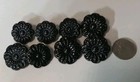 8 Black Plastic Vintage Flower Buttons  1 Inch